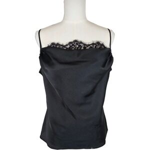 1.STATE Black Satin Cowl Neck Lace Trim Cami w/Adjustable Straps